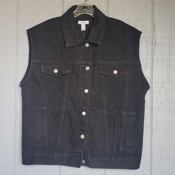 Forever 21 Women's Black Oversized Denim Jacket-Vest. Size M - Picture 2 of 4